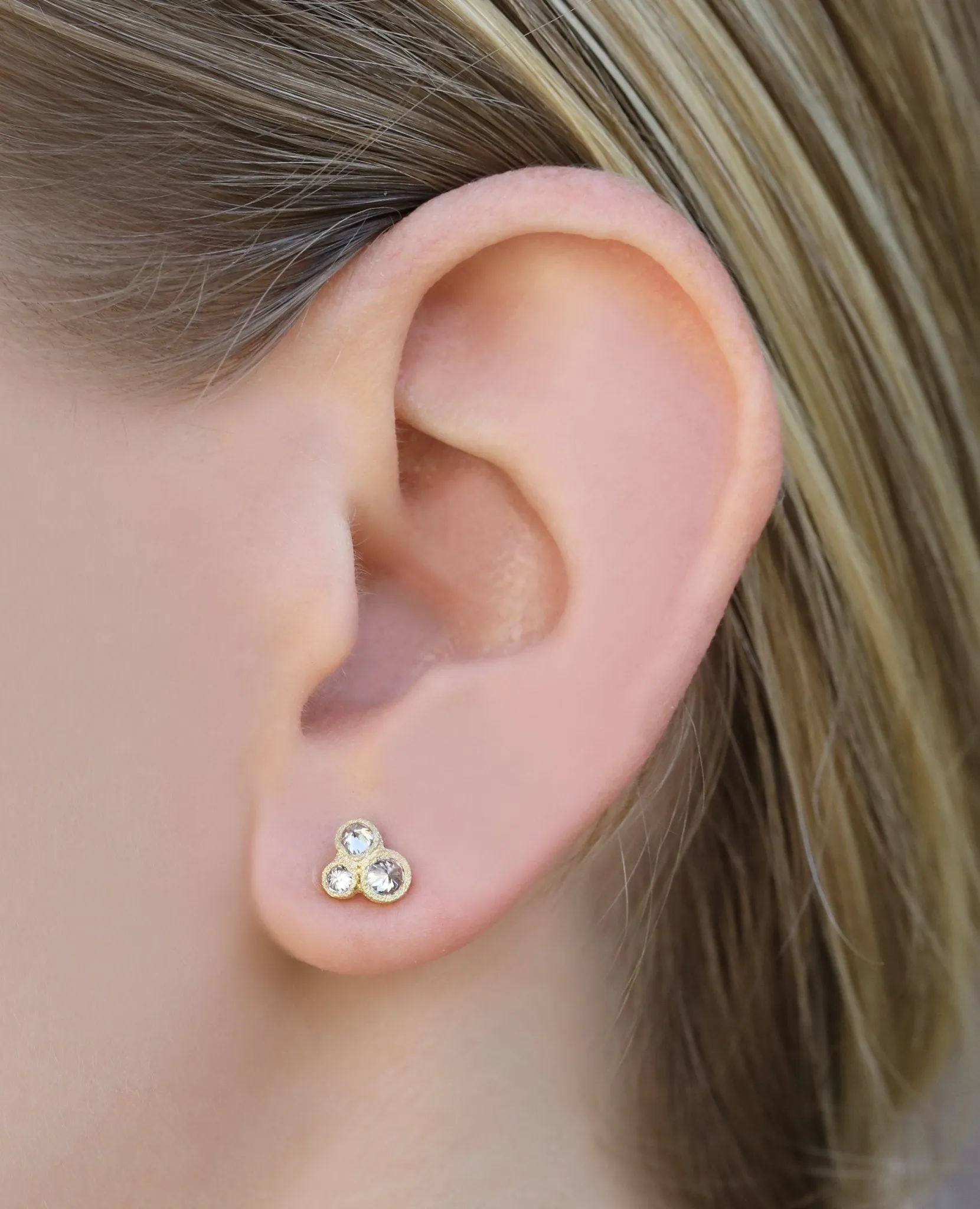 Triple Inverted Diamond Stud Earrings with Bezel Setting