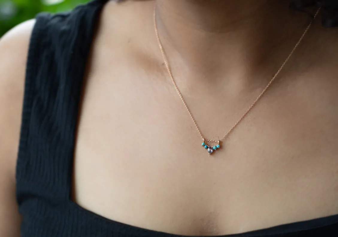 Turquoise and Diamond Sunburst Necklace