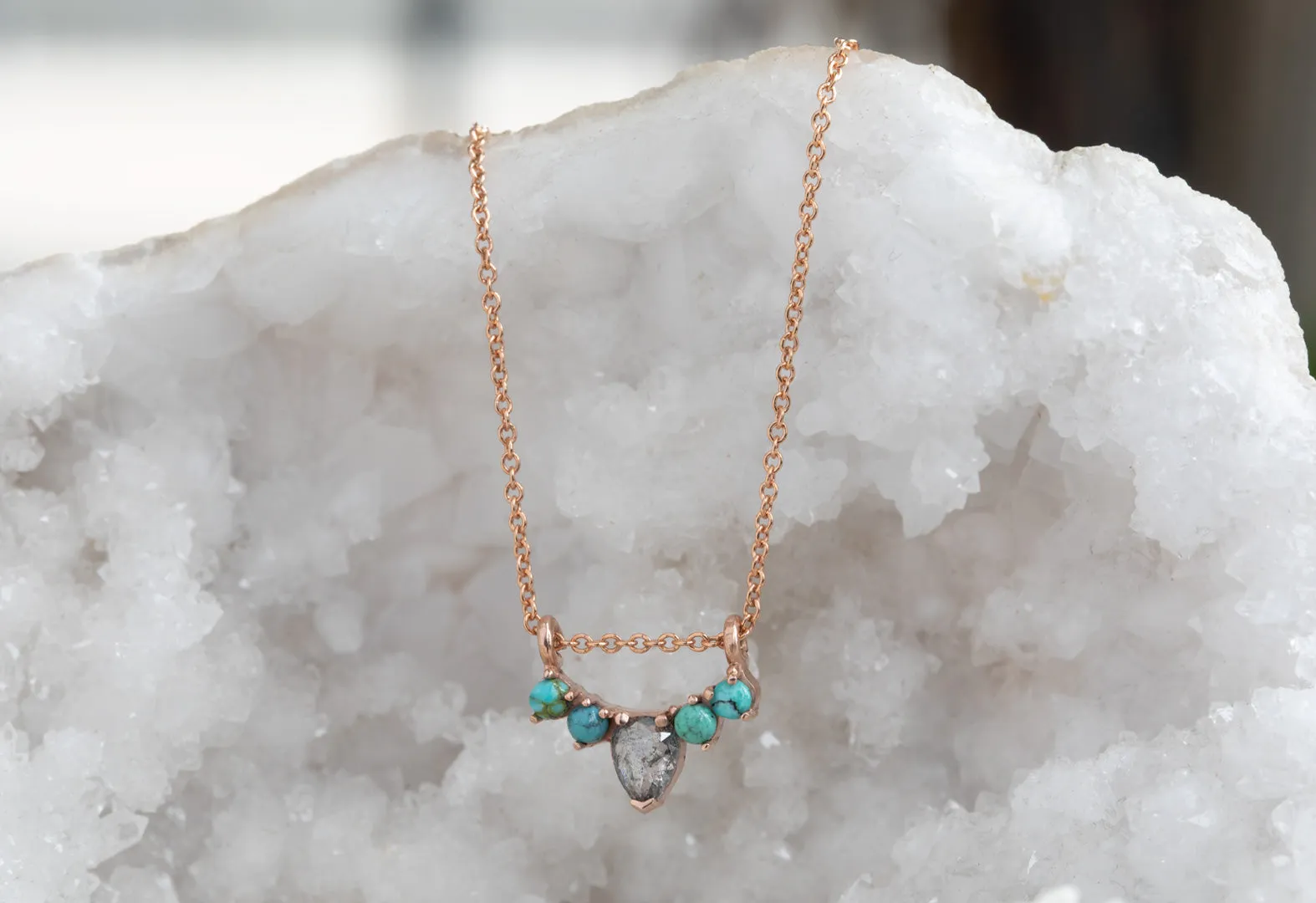 Turquoise and Diamond Sunburst Necklace