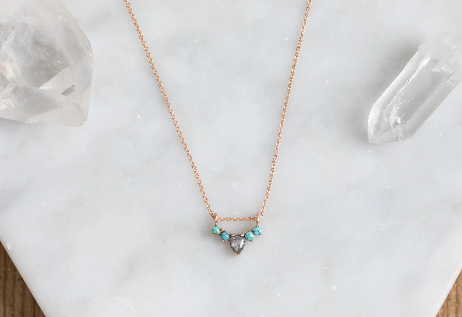 Turquoise and Diamond Sunburst Necklace