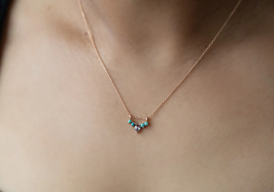 Turquoise and Diamond Sunburst Necklace