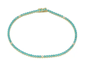 Turquoise and Diamond Tennis Bracelet for Sale