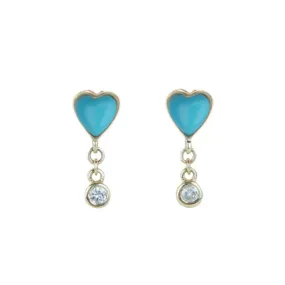 Turquoise heart studs with diamond dangle