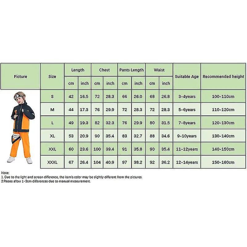 Uzumaki Naruto Costumes for Kids - Children's Halloween Naruto Clothing Set with Jacket, Pants, and Headband