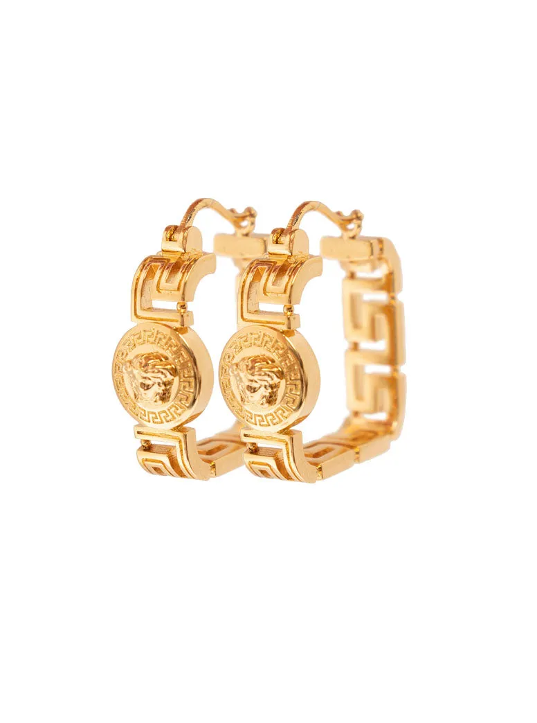 Versace Medusa Logo Detailed Square Hoop Earrings