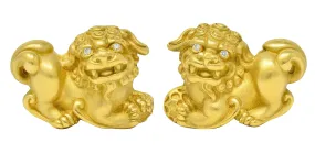 Vintage Kieselstein Cord Diamond 18 Karat Yellow Gold Chinese Lion Earrings