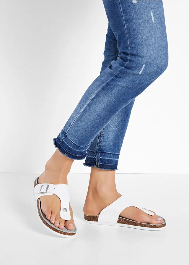 White-blue denim toe mules for women