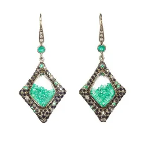 White Gold Black Diamond Emerald Shaker Earrings for Sale