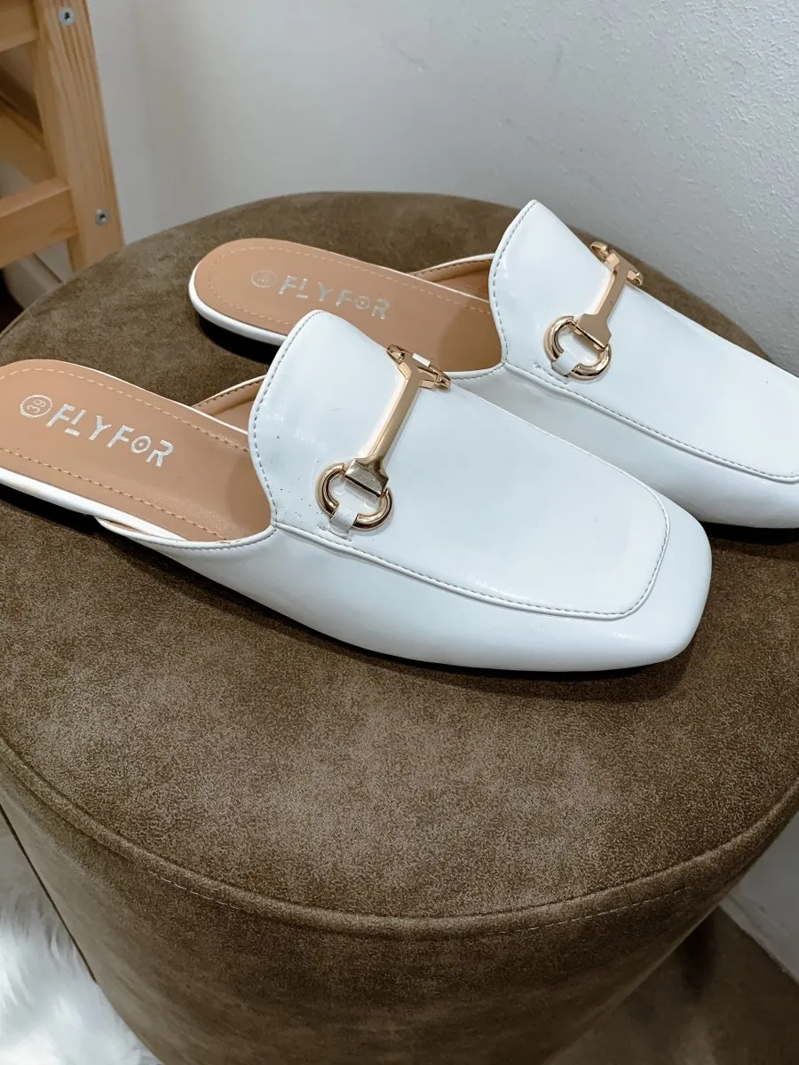 White mules with buckle