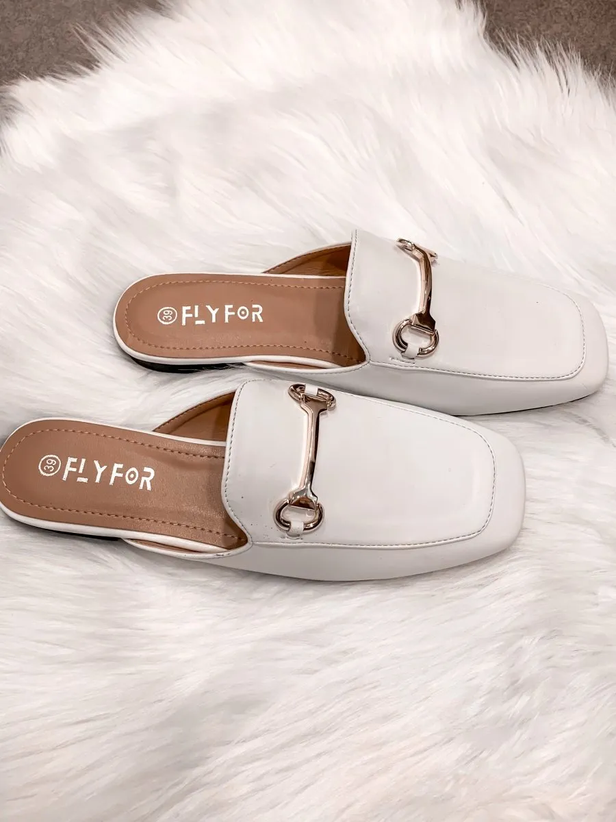 White mules with buckle