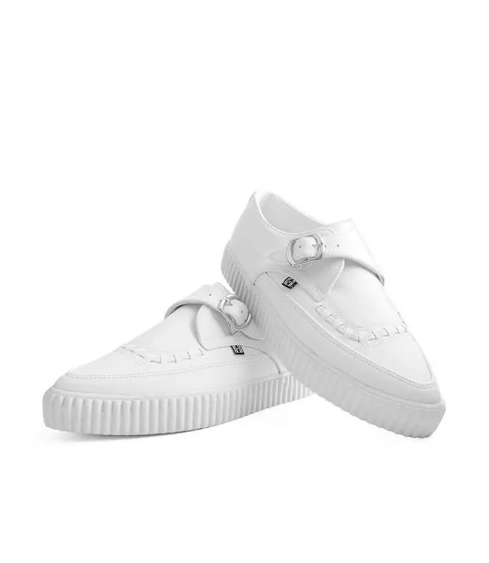 White TUK Shoes Monk Buckle Pointed Creeper Sneaker A9281