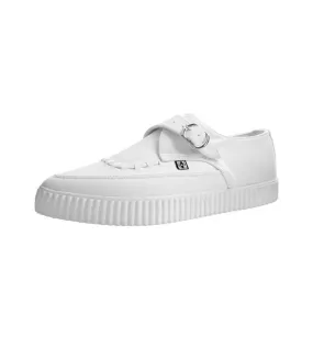 White TUK Shoes Monk Buckle Pointed Creeper Sneaker A9281