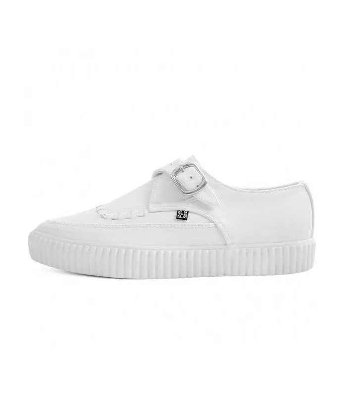 White TUK Shoes Monk Buckle Pointed Creeper Sneaker A9281