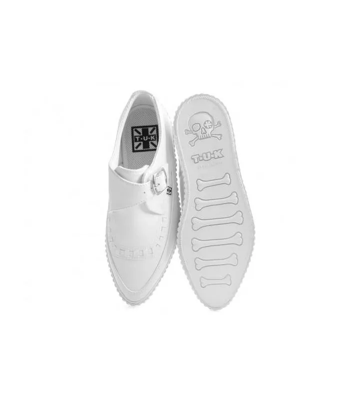 White TUK Shoes Monk Buckle Pointed Creeper Sneaker A9281