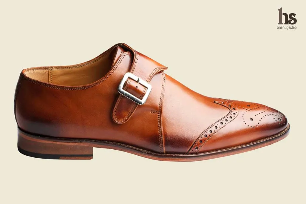 Wing Cap Monk Strap Brogue - Tan