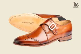 Wing Cap Monk Strap Brogue - Tan