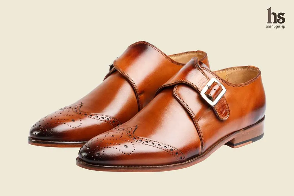 Wing Cap Monk Strap Brogue - Tan