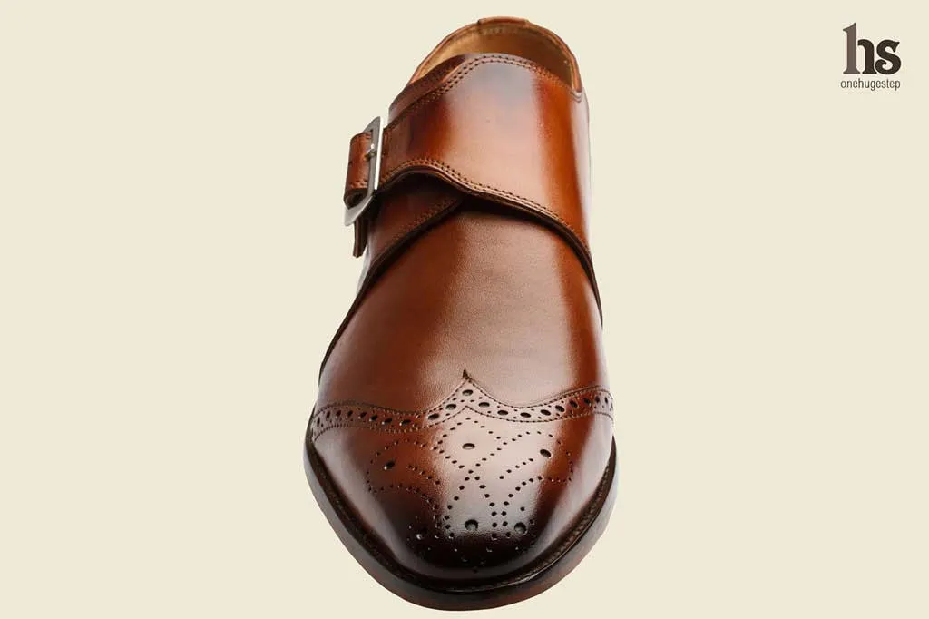 Wing Cap Monk Strap Brogue - Tan