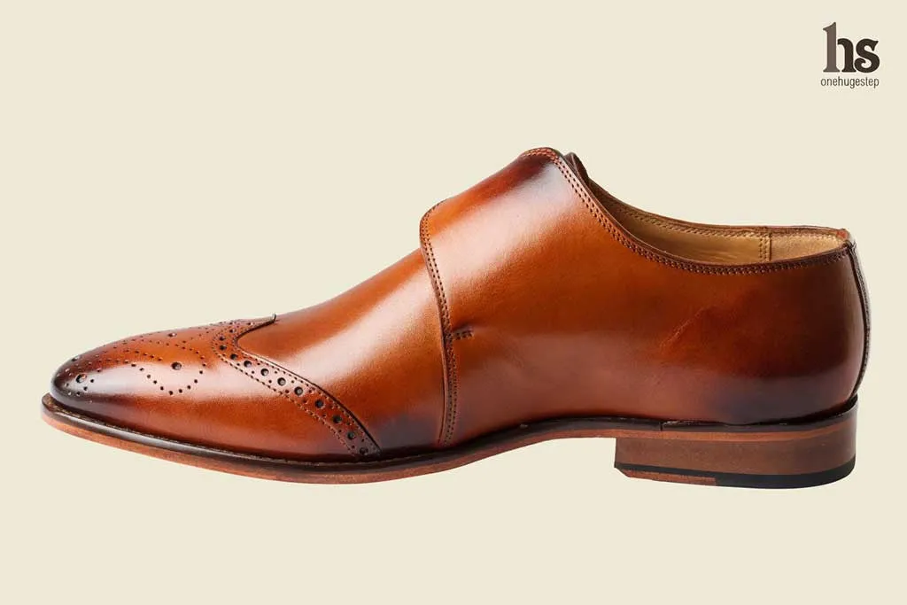 Wing Cap Monk Strap Brogue - Tan