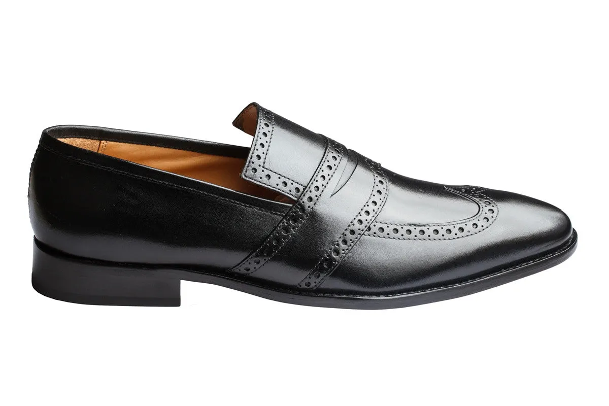 WINGCAP BROGUE PENNY LOAFER – BLACK