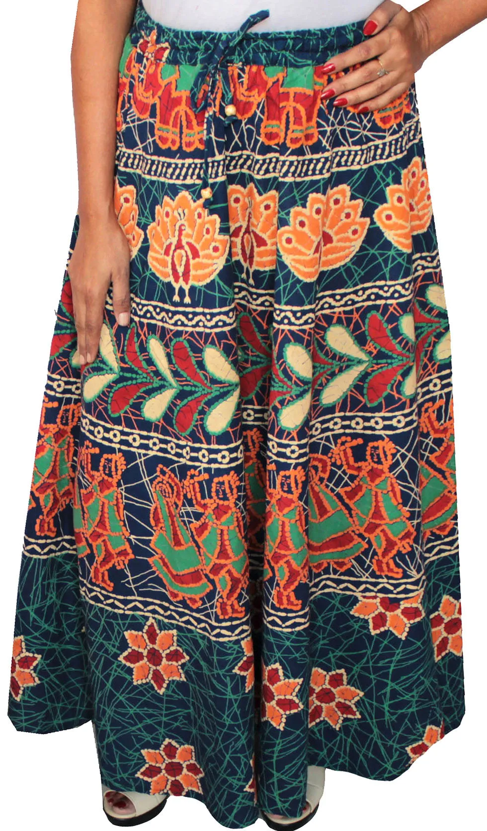 Women's Blue Batik Printed Cotton Long Skirt - Indian Clothing