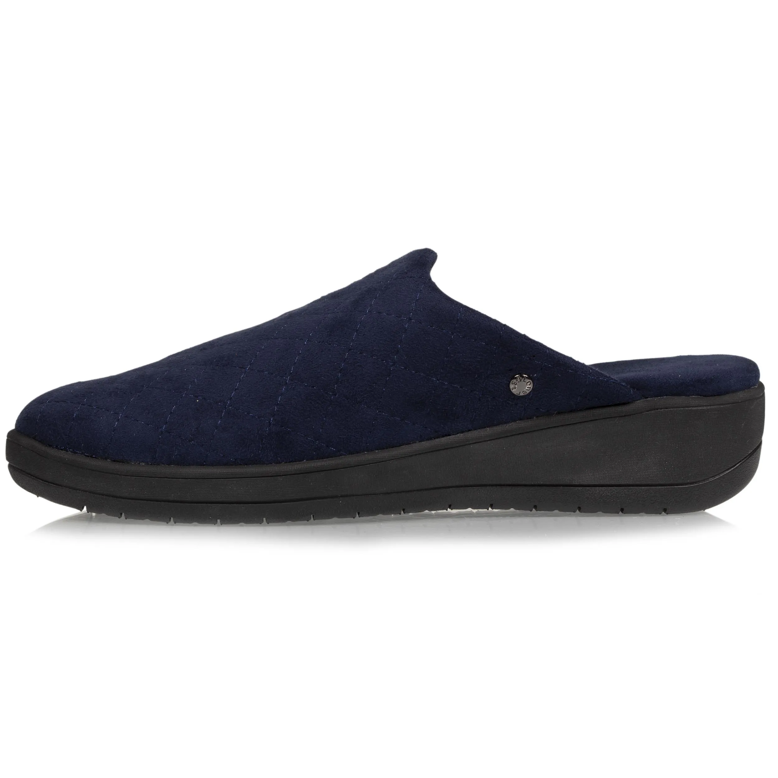 Women's navy quilted heeled mules