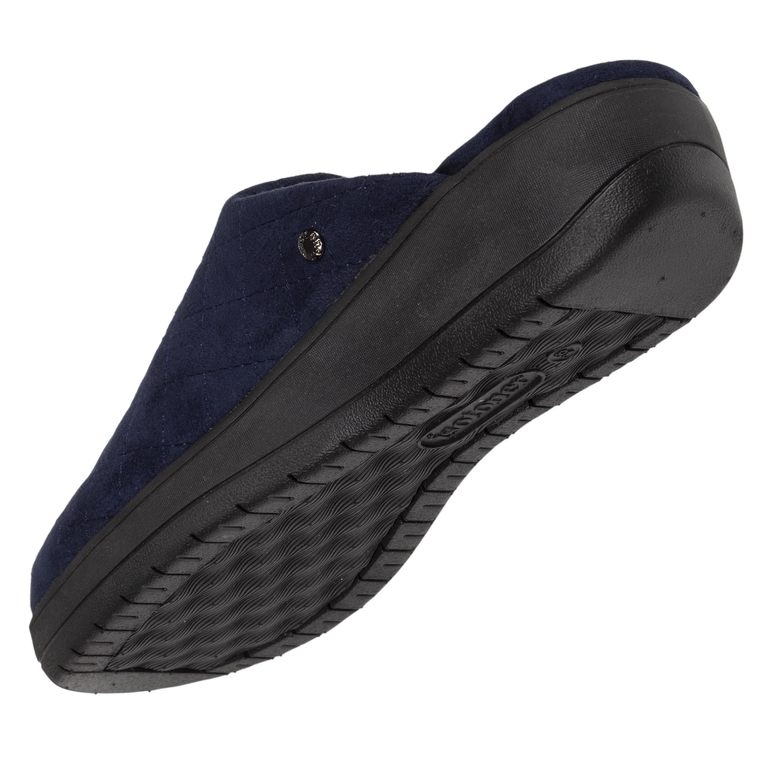 Women's navy quilted heeled mules