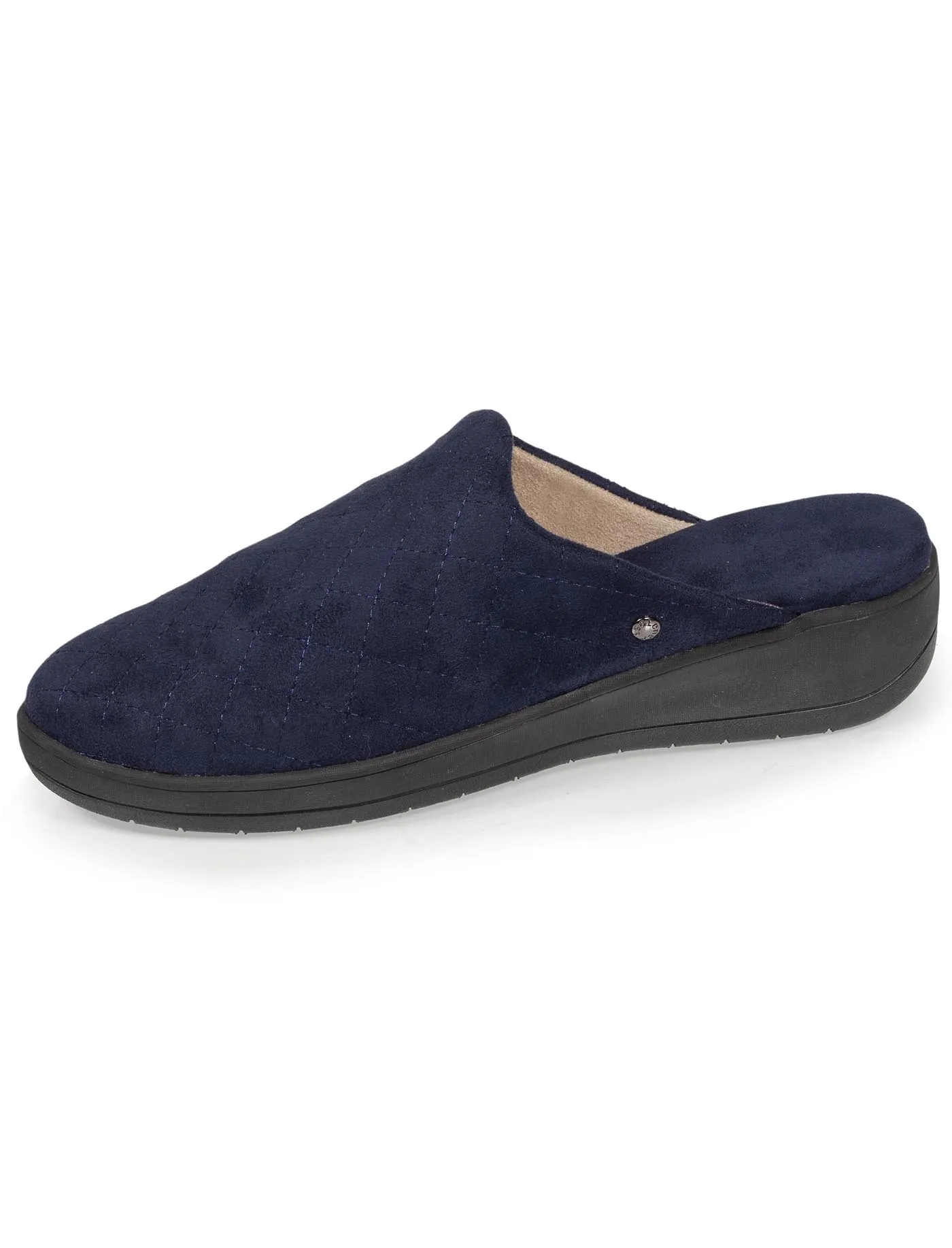 Women's navy quilted heeled mules