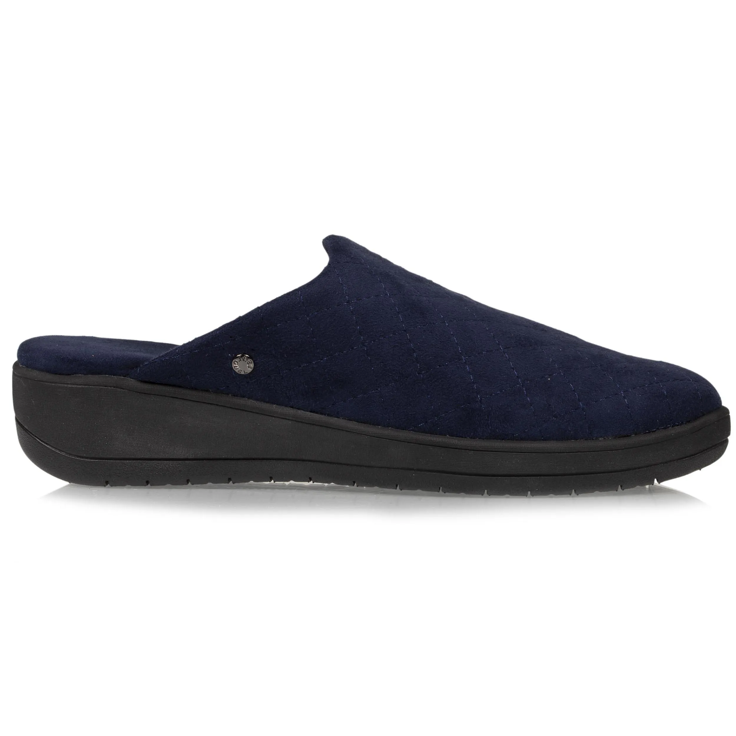 Women's navy quilted heeled mules