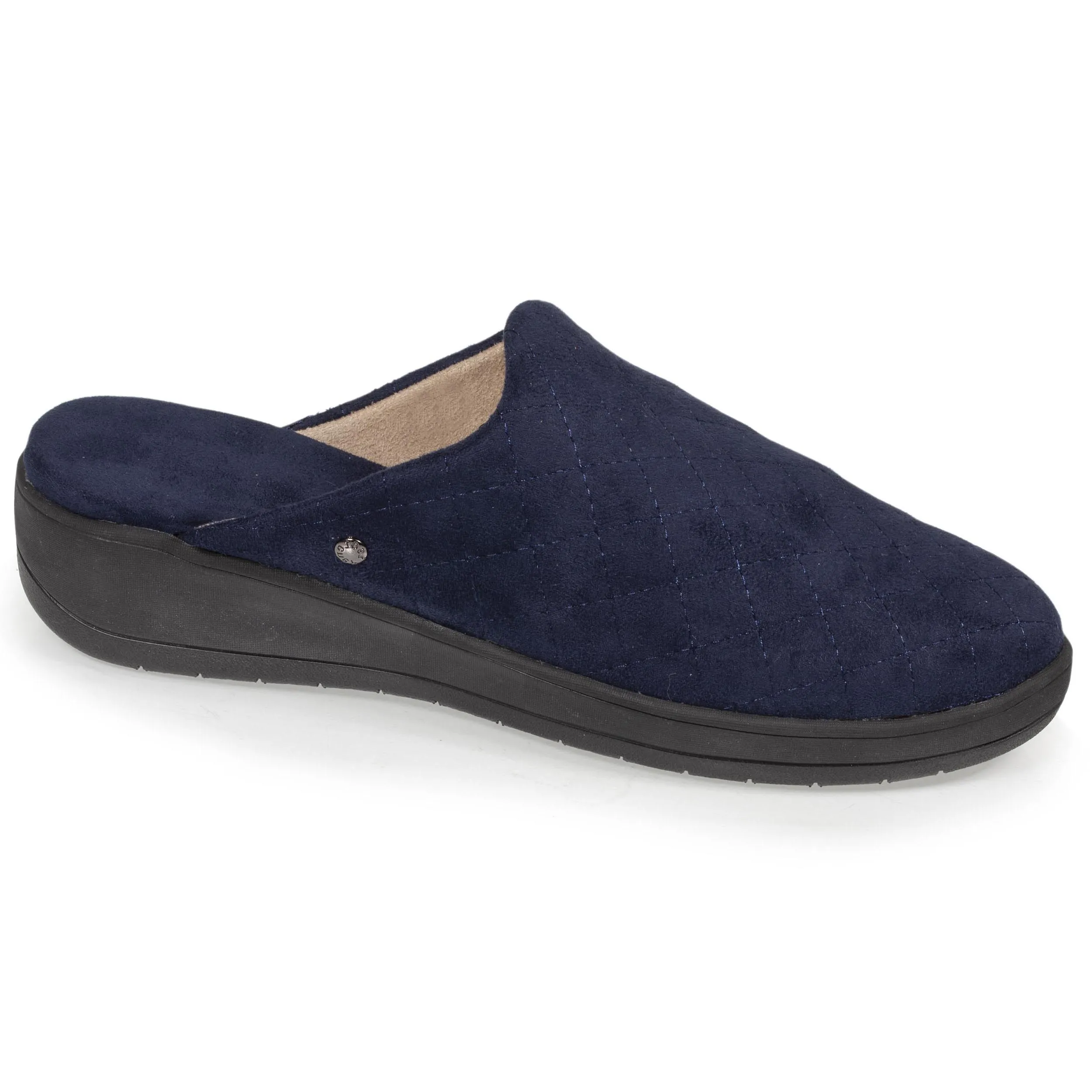 Women's navy quilted heeled mules