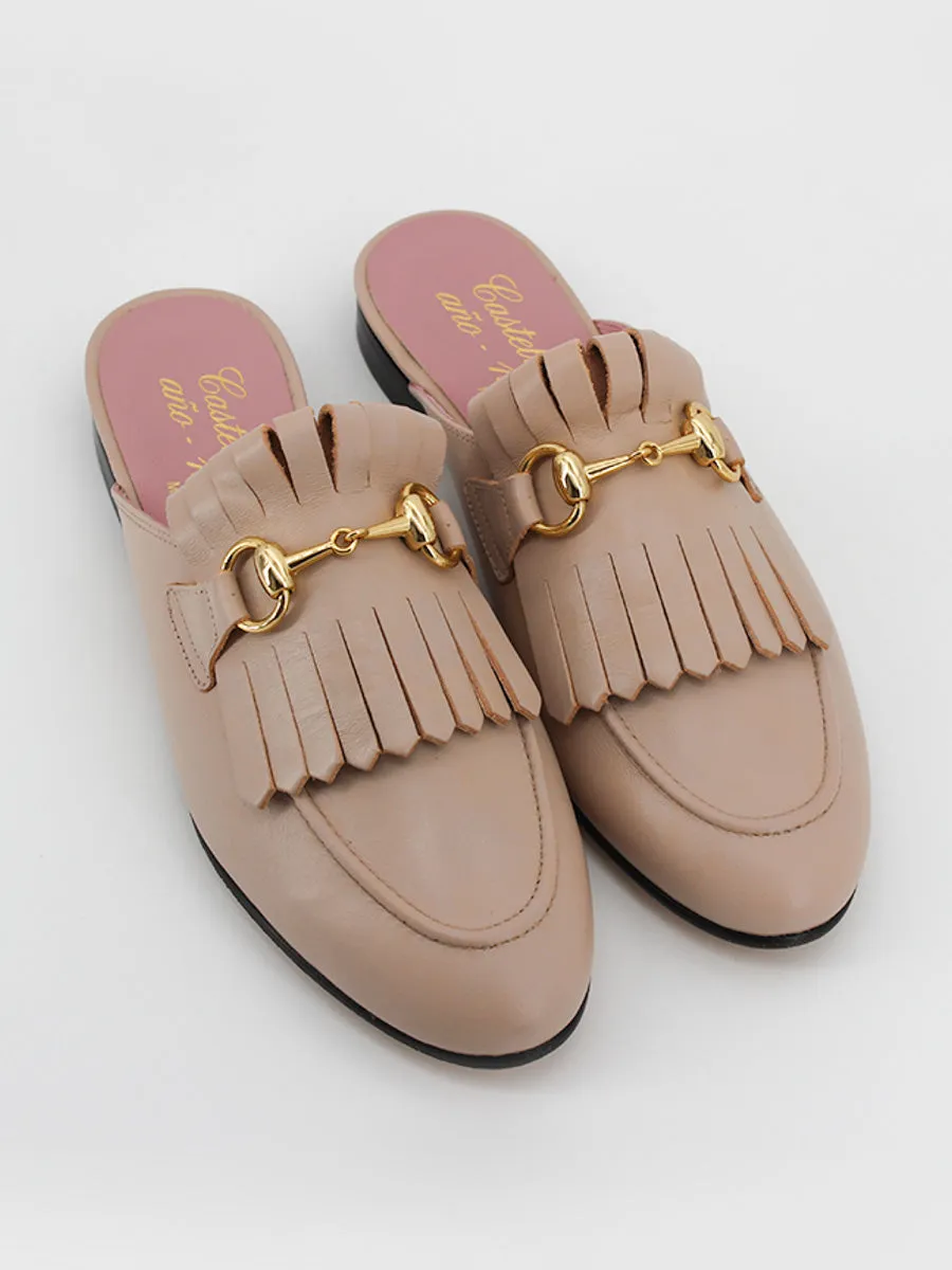 women's nude leather Casanova mules