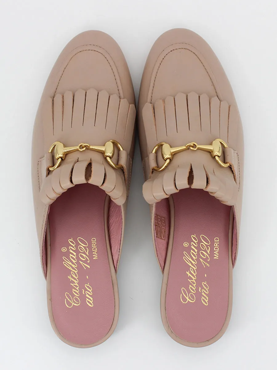 women's nude leather Casanova mules