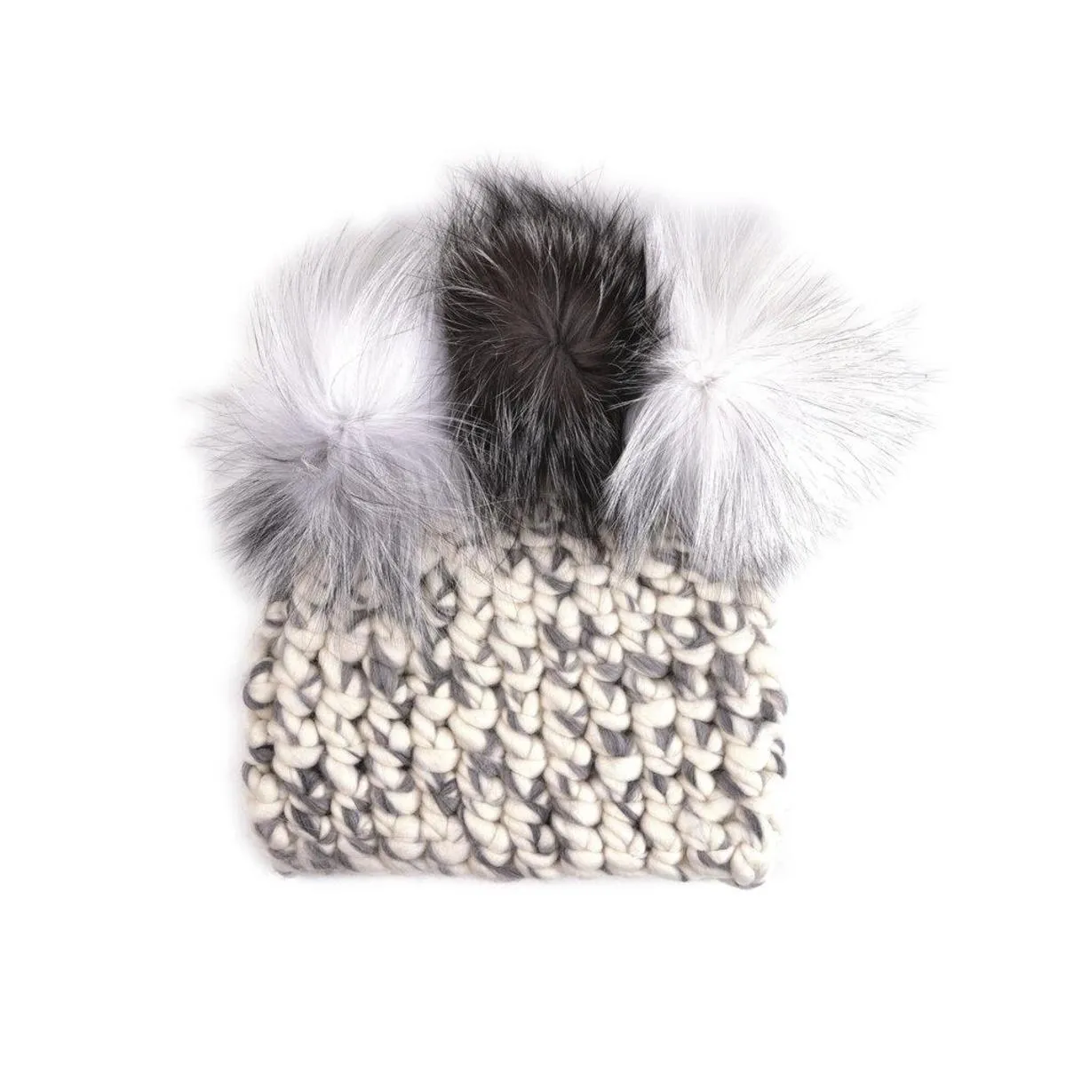 XL pomsmix blend crown beanies - arctic grey/white/