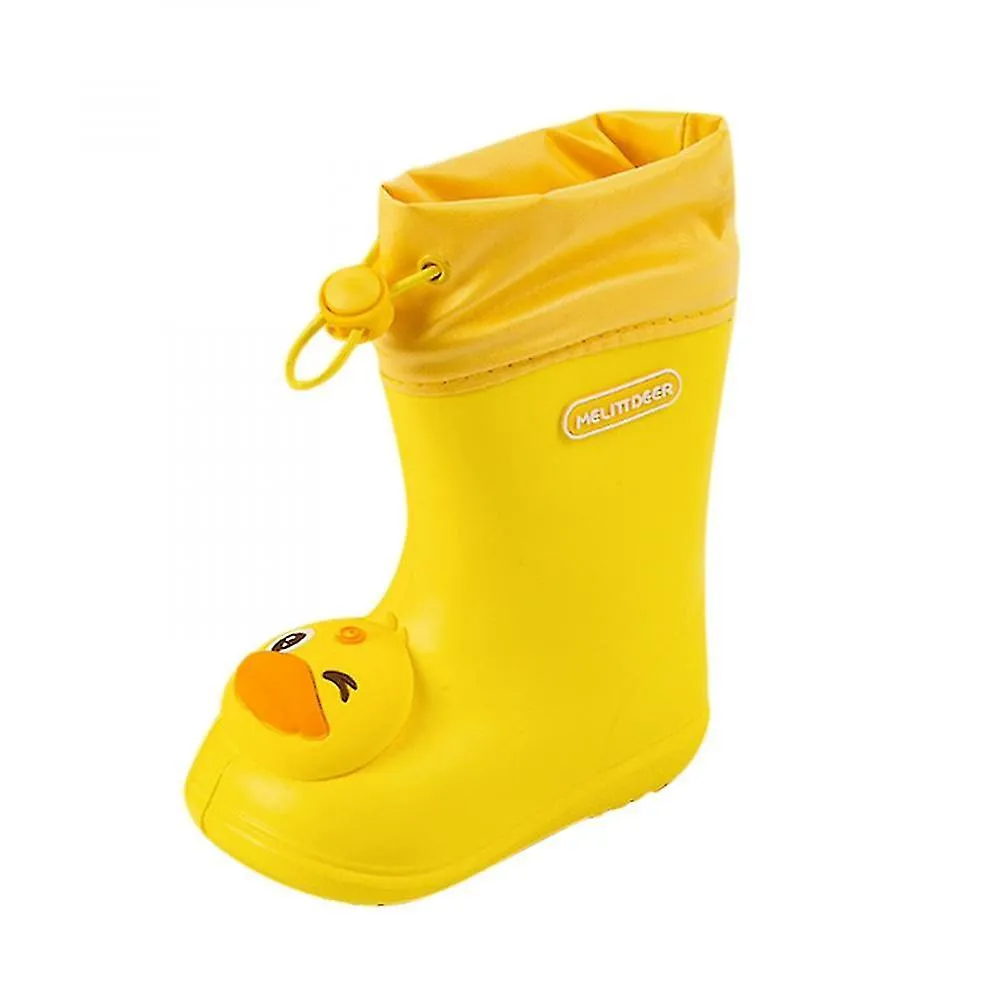 Yellow children's cartoon waterproof rain boots, fashion classic baby water shoes with rabbit and frog dolls for boys and girls.