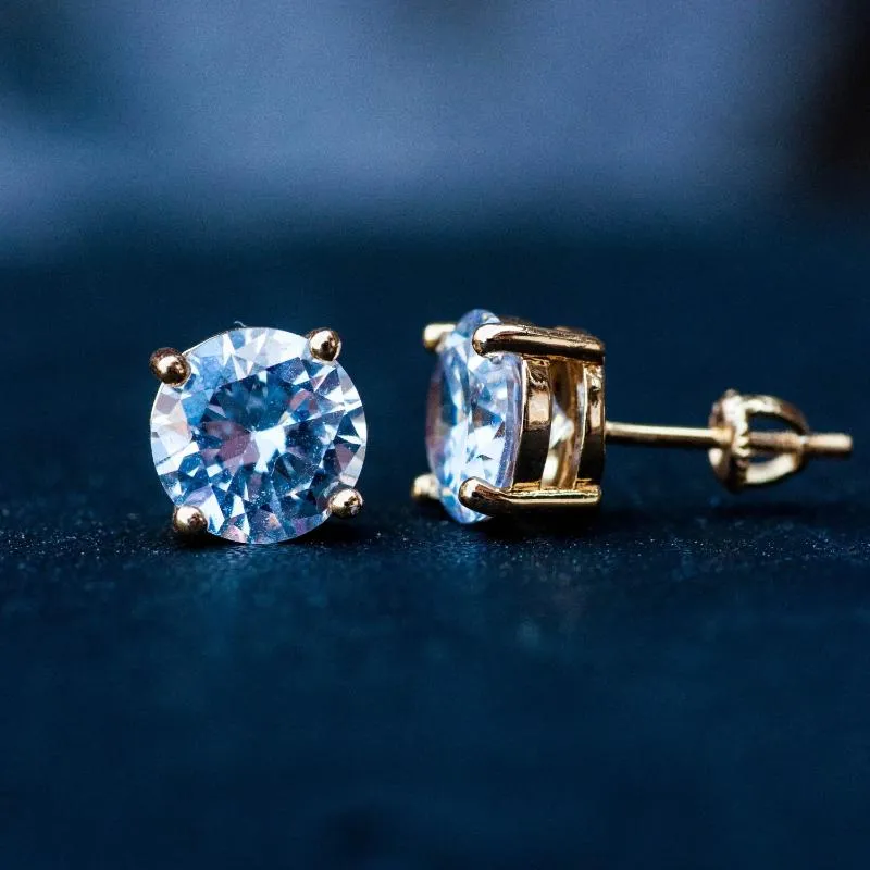 Yellow/White Gold Round Cut Diamond Earrings