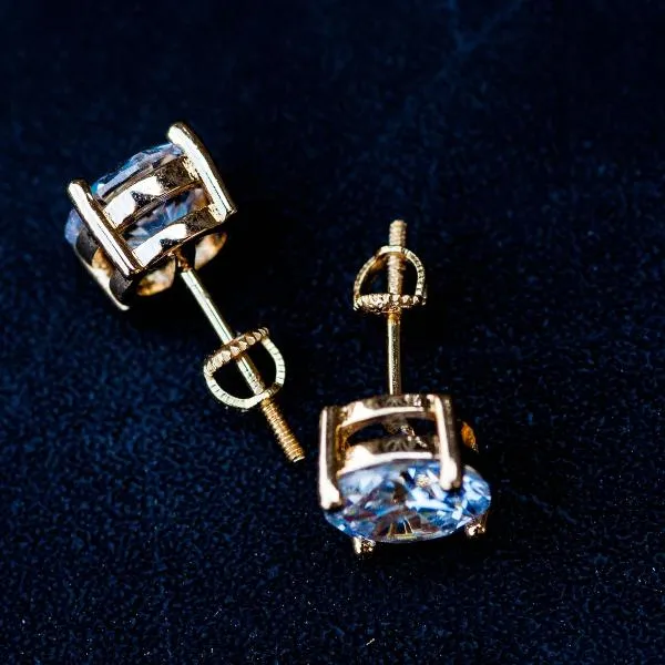 Yellow/White Gold Round Cut Diamond Earrings